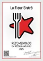 Certificado de restaurante recomendado pelo Restaurant Guru em 2025